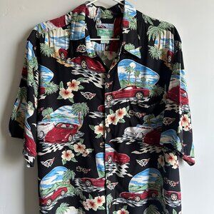 Reyn Spooner Hawaiian Shirt Mens Large Black Corvette 50th Anniversary Classic